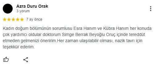 Azra Duru Orak yorum ekran görüntüsü